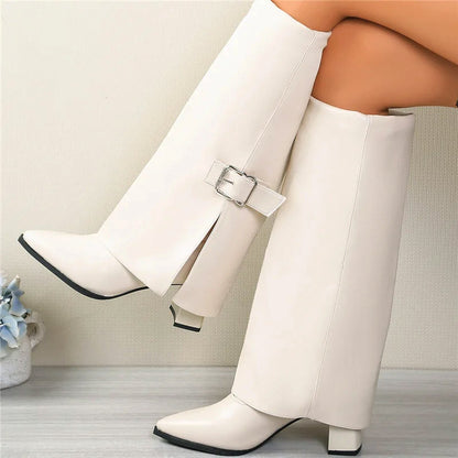 Women’s Foldover Knee Boots with Buckle Detail