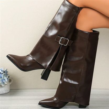 Women’s Foldover Knee Boots with Buckle Detail