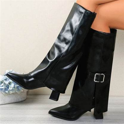 Women’s Foldover Knee Boots with Buckle Detail