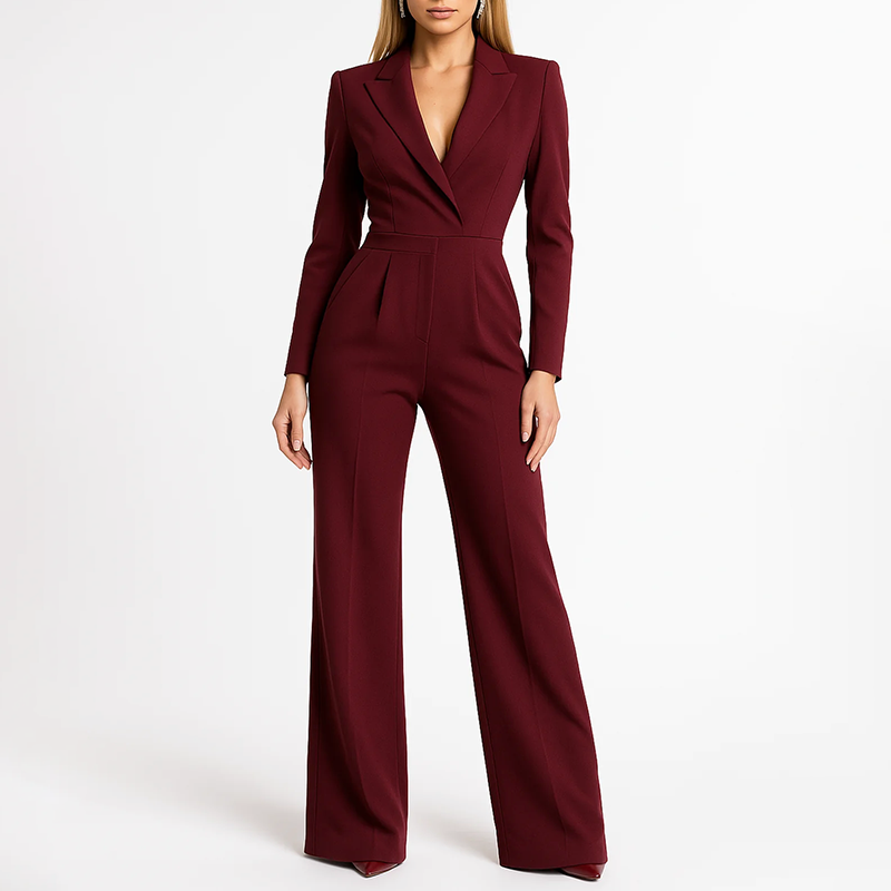 Women’s Formal Wide-Leg Jumpsuit with V-Neckline