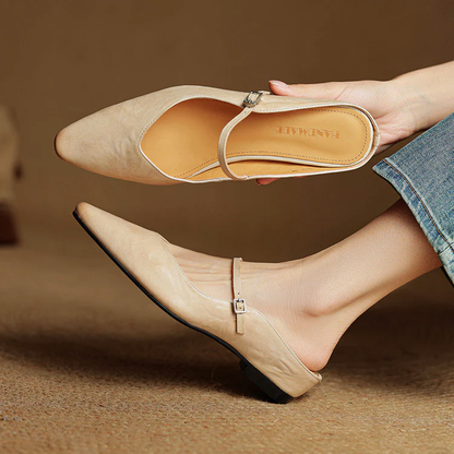 Women’s Genuine Leather Mules with Mary Jane Strap