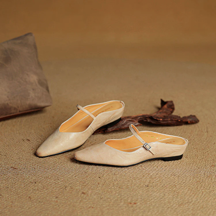 Women’s Genuine Leather Mules with Mary Jane Strap
