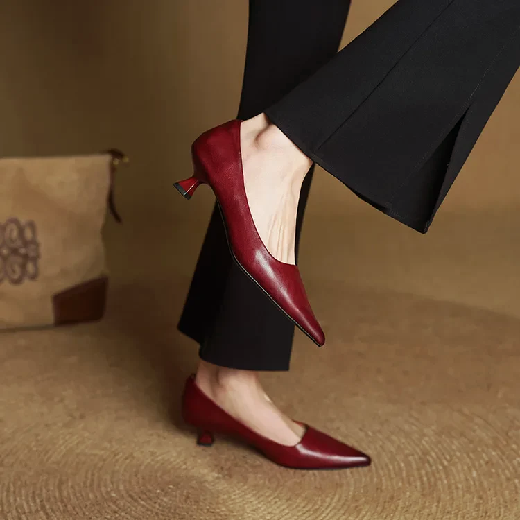 Women’s Genuine Leather Pointed Kitten Heels