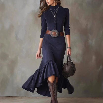 Women’s High-Collar Maxi Dress with Flared Hem