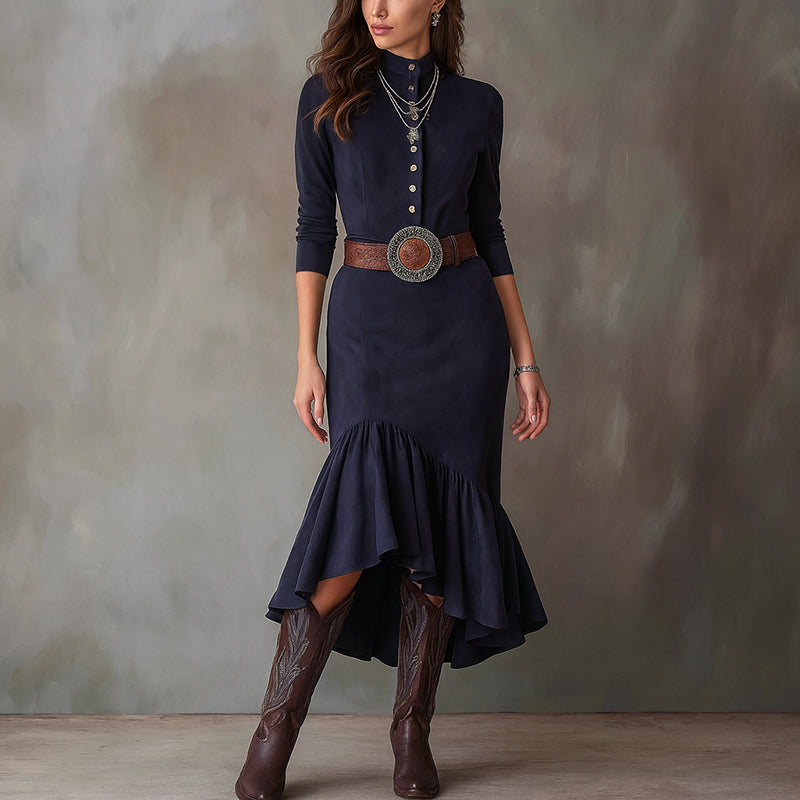 Women’s High-Collar Maxi Dress with Flared Hem