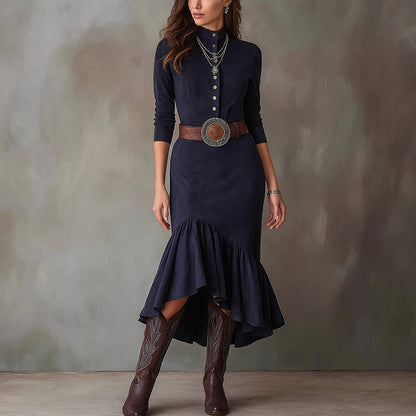 Women’s High-Collar Maxi Dress with Flared Hem