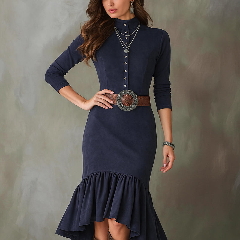 Women’s High-Collar Maxi Dress with Flared Hem