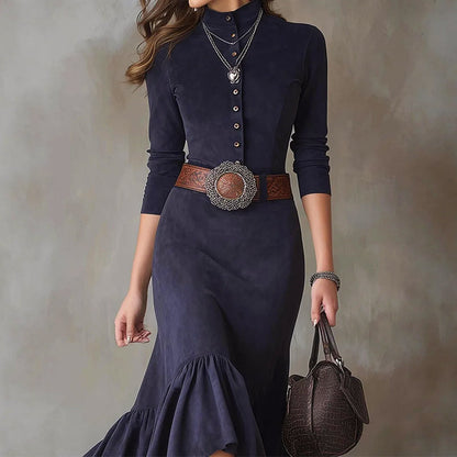 Women’s High-Collar Maxi Dress with Flared Hem