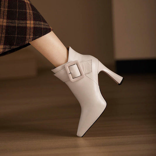 Women’s High-Heel Ankle Boots with Buckle Detail