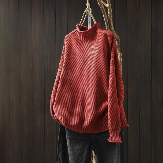 Women’s High-Neck Relaxed Fit Sweater with Textured Knit
