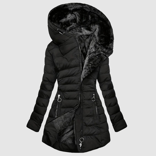 Women’s Hooded Long Puffer Coat with Plush Interior