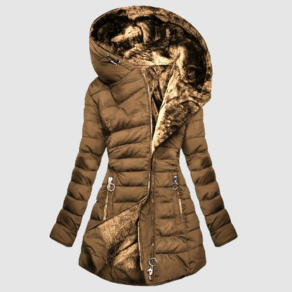 Women’s Hooded Long Puffer Coat with Plush Interior