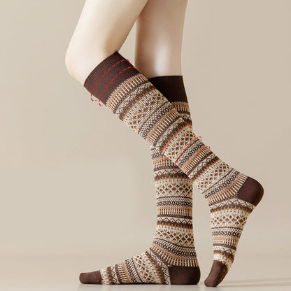 Women’s Knee-High Knit Socks with Decorative Pattern