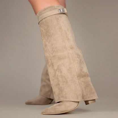 Women’s Knee-High Suede Boots with Fold-Over Cuff