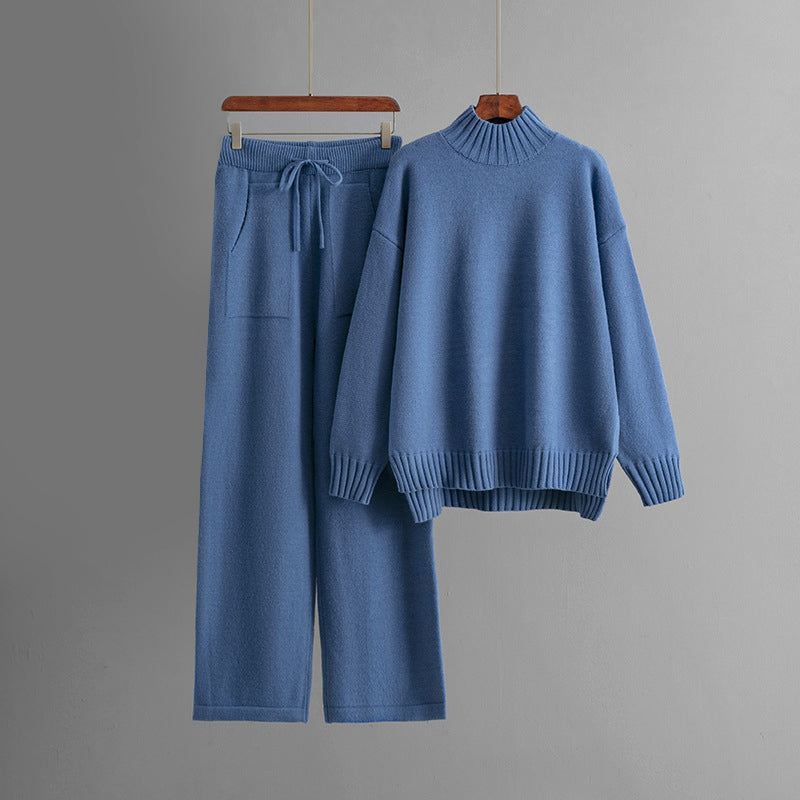 Women’s Knit Lounge Set with High Neck and Relaxed Pants