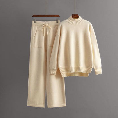 Women’s Knit Lounge Set with High Neck and Relaxed Pants