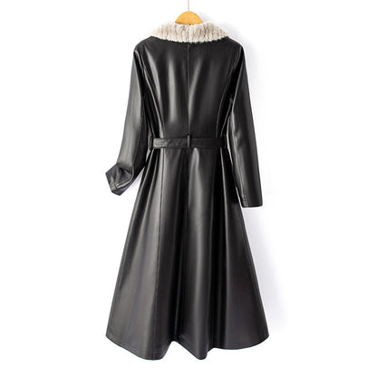 Women’s Long Faux Leather Coat with Down Lining