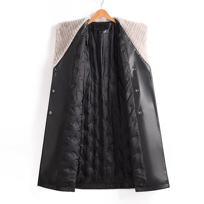 Women’s Long Faux Leather Coat with Down Lining