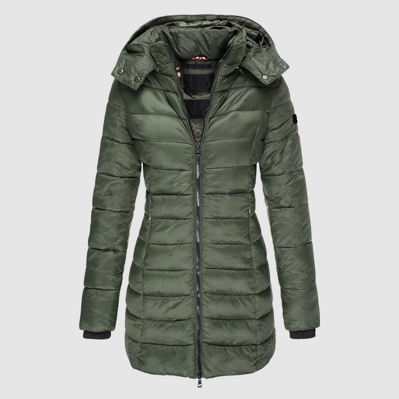 Women’s Long Slim-Fit Puffer Jacket with Hood
