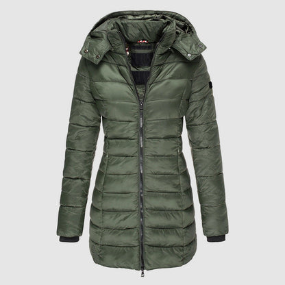 Women’s Long Slim-Fit Puffer Jacket with Hood