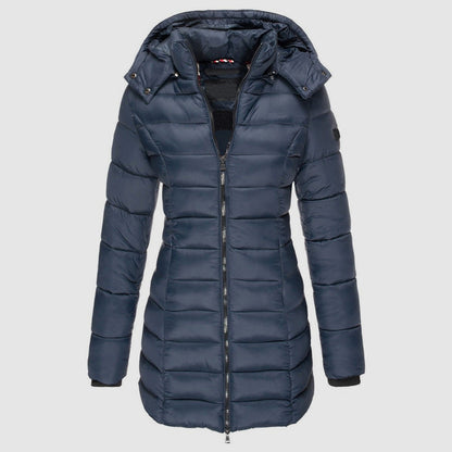 Women’s Long Slim-Fit Puffer Jacket with Hood
