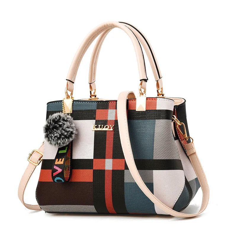 Women’s Medium Plaid Shoulder Handbag with Long Strap
