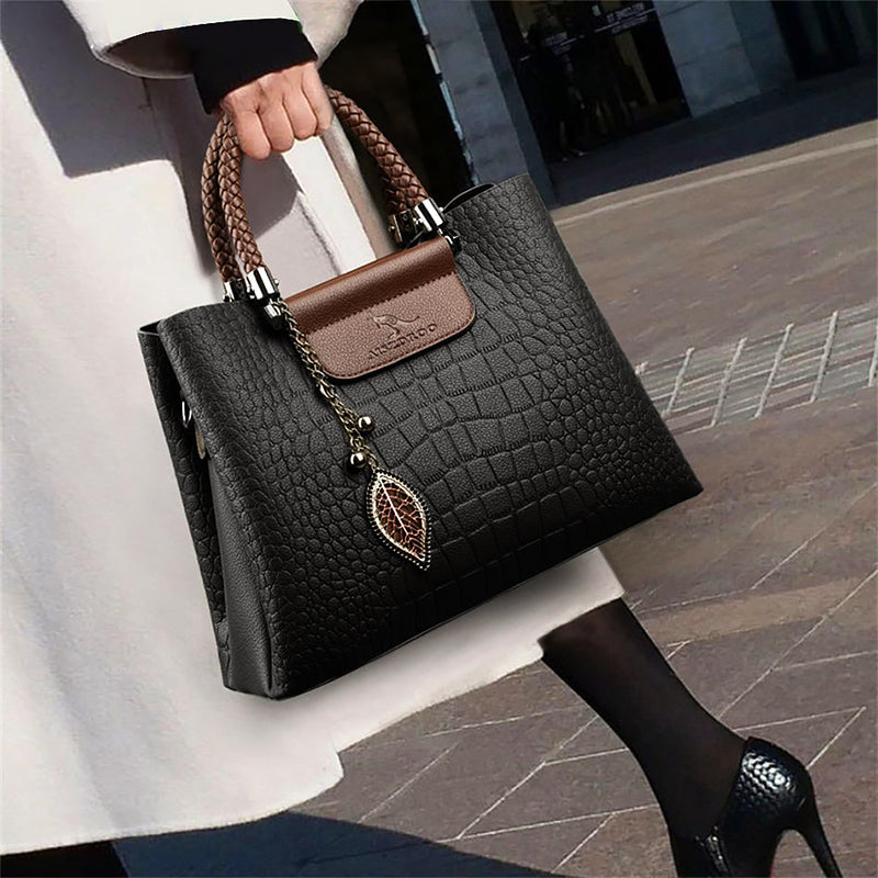 Women’s Medium Textured Shoulder Bag with Braided Handles