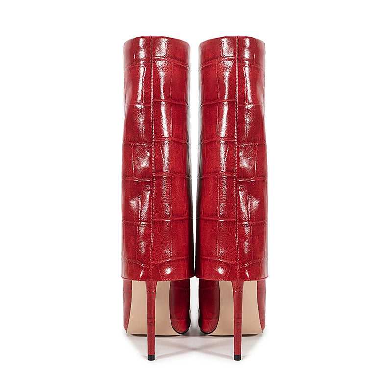 Women’s Mid-Calf Stiletto Boots with Croc Print