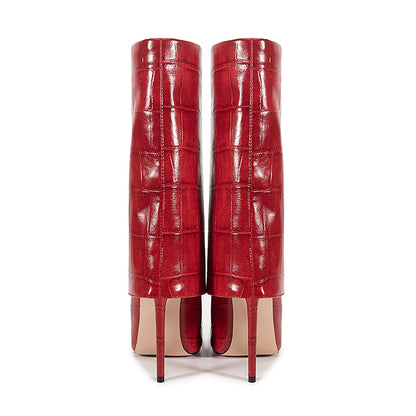 Women’s Mid-Calf Stiletto Boots with Croc Print