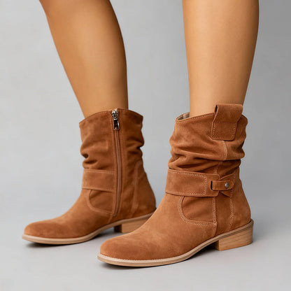 Women’s Mid-Calf Suede Slouch Boots with Low Heel