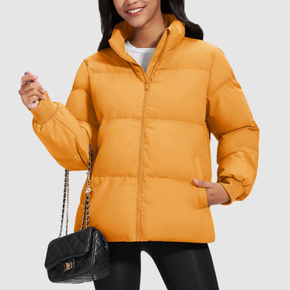 Women’s Mid-Length Down Puffer Jacket with Stand Collar