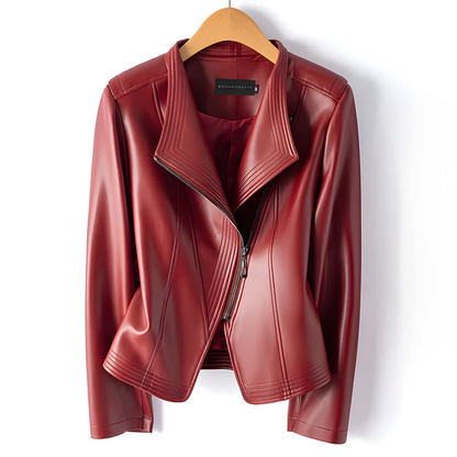 Women’s Moto Faux Leather Jacket with Asymmetric Zipper