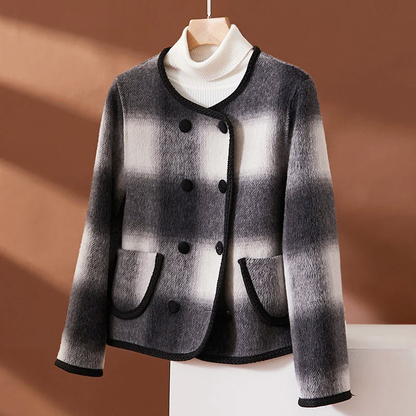 Women’s Plaid Wool Blend Jacket with Contrast Trim