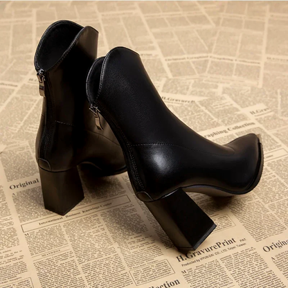Women’s Pointed-Toe Ankle Leather Boots with Metal Tip