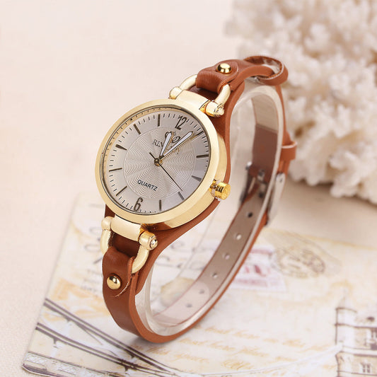 Women's Quartz Wristwatch with Gold-Tone Bezel