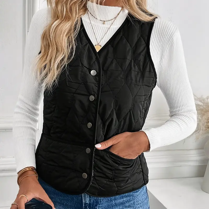 Women’s Quilted Snap-Front Vest with Sherpa Lining