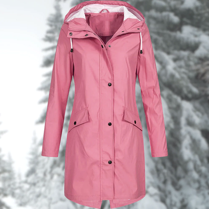 Women’s Rain Coat with Snap Buttons and Drawstring Hood