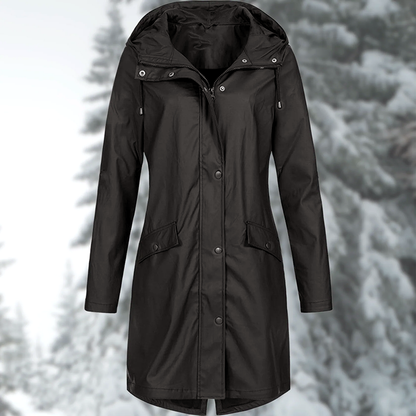 Women’s Rain Coat with Snap Buttons and Drawstring Hood