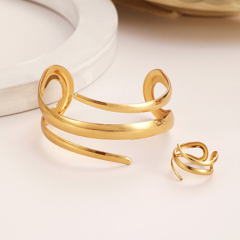 Women’s Sculpted Wrap Bracelet and Ring Set