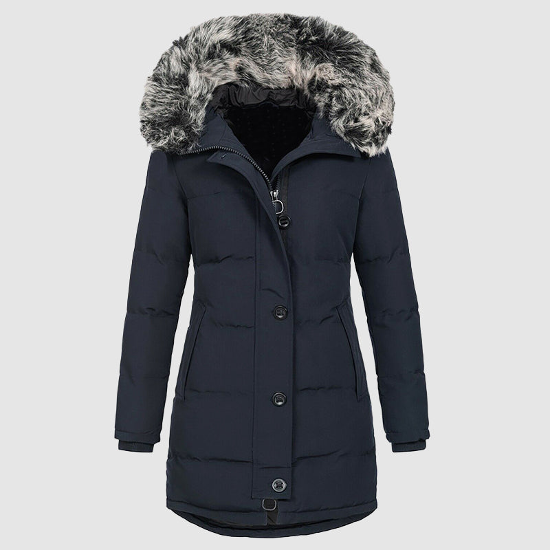 Women’s Slim-Fit Winter Parka with Faux-Fur Hood