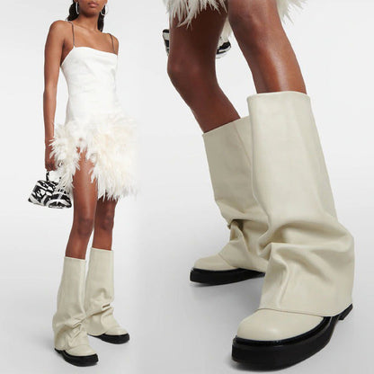 Women’s Slouch Boots with Wide Shaft and Flat Sole