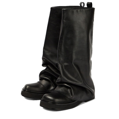 Women’s Slouch Boots with Wide Shaft and Flat Sole