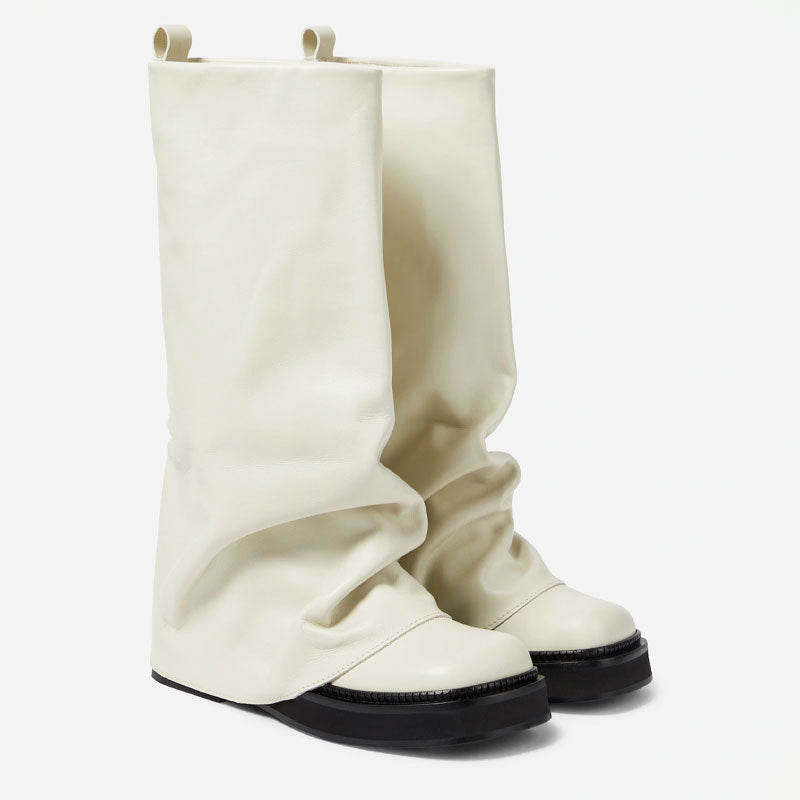 Women’s Slouch Boots with Wide Shaft and Flat Sole