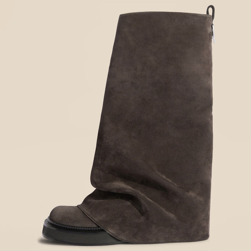 Women’s Slouch Boots with Wide Shaft and Flat Sole