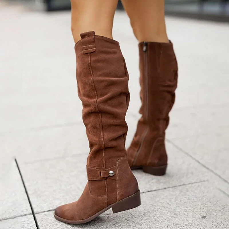 Women’s Slouch Suede Knee Boots with Low Heel