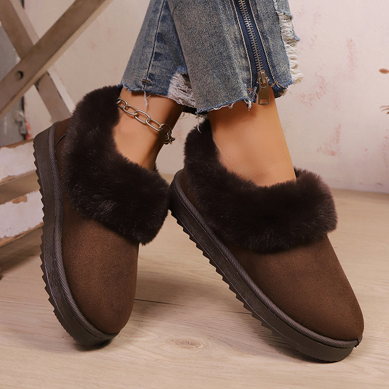 Women’s Suede Slip-Ons with Faux Fur Trim
