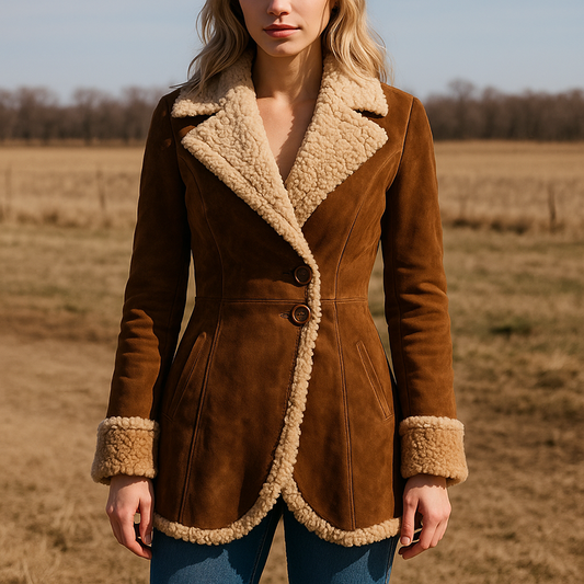 Women’s Tailored Suede Coat with Faux Fur Trim