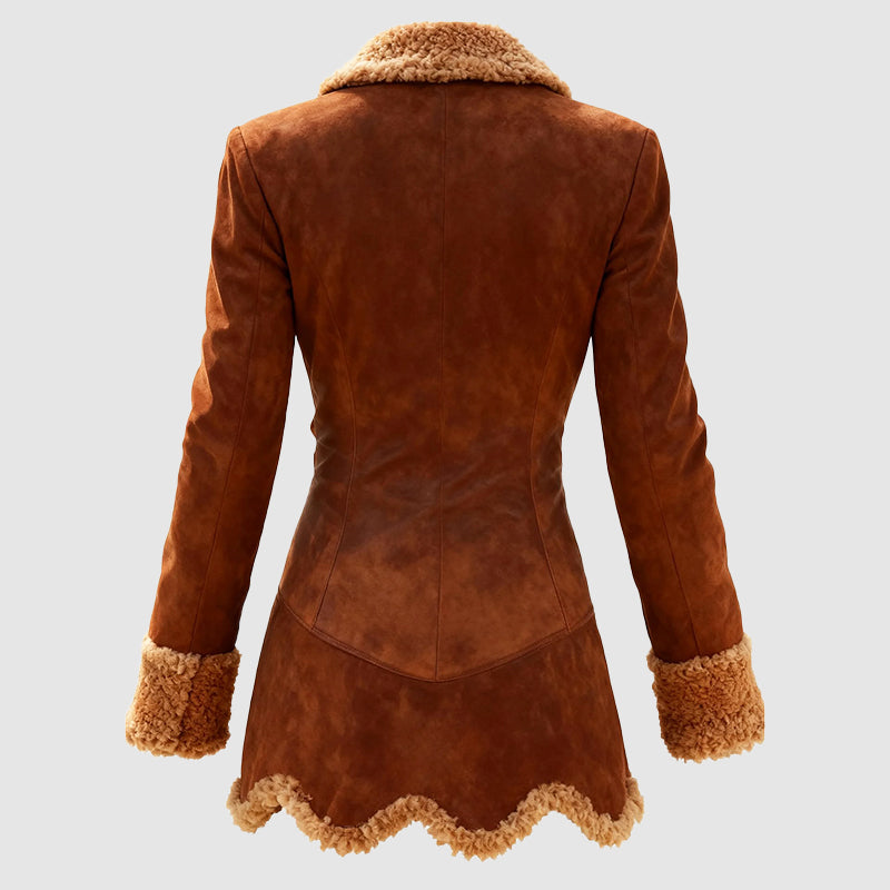 Women’s Tailored Suede Coat with Faux Fur Trim