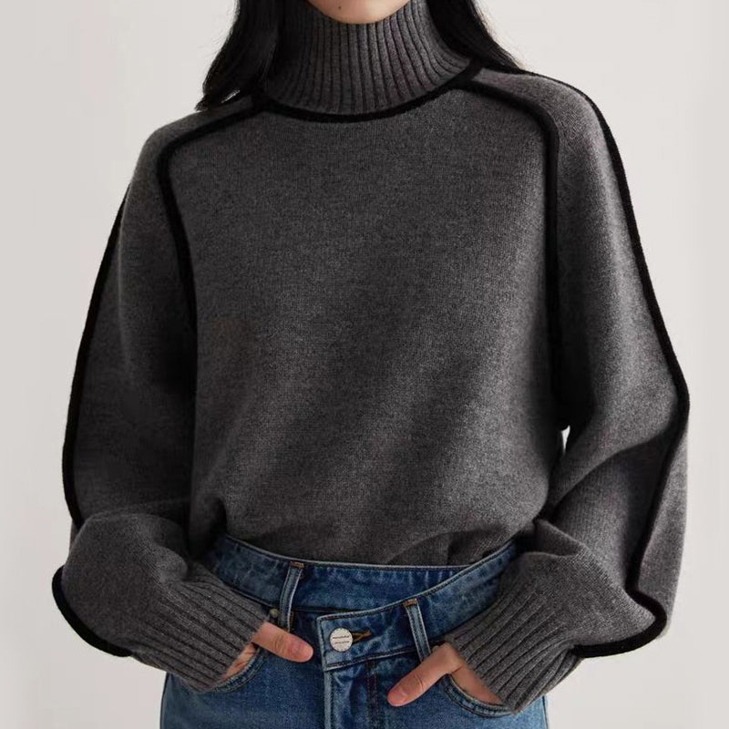 Women’s Turtleneck Knit Sweater with Contrast Trim