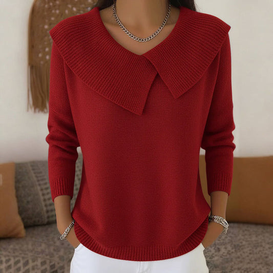 Women’s V-Neck Knit Sweater with Wide Collar